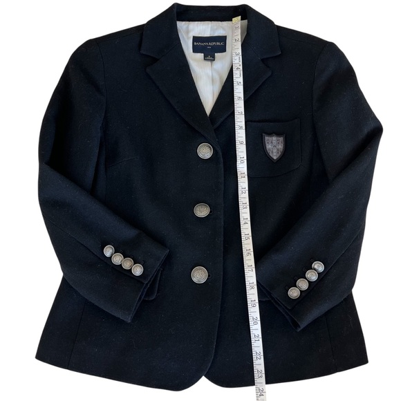 Banana Republic Black Crested Wool Blazer Jacket Womens 8 Preppy Academia - Picture 11 of 15